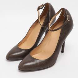 Pre Owned Fendi Brown Leather Ankle Strap Pumps Size 36.5