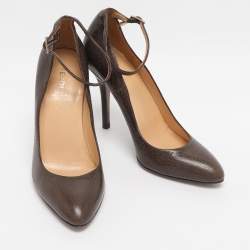Pre Owned Fendi Brown Leather Ankle Strap Pumps Size 36.5