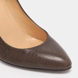 Pre Owned Fendi Brown Leather Ankle Strap Pumps Size 36.5