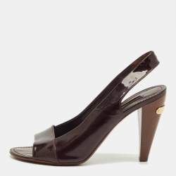 Pre Owned Fendi Burgundy Patent Leather Ankle Strap Sandals Size 38