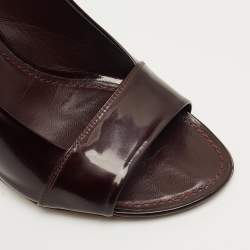 Pre Owned Fendi Burgundy Patent Leather Ankle Strap Sandals Size 38