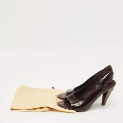 Pre Owned Fendi Burgundy Patent Leather Ankle Strap Sandals Size 38