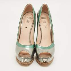 Pre Owned Fendi Multicolor Leather Fendista Peep Toe Platform Pumps Size 39