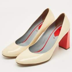 Pre Owned Fendi Cream/Orange Patent Leather Eloise Round Toe Pumps Size 40