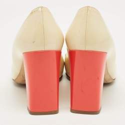 Pre Owned Fendi Cream/Orange Patent Leather Eloise Round Toe Pumps Size 40