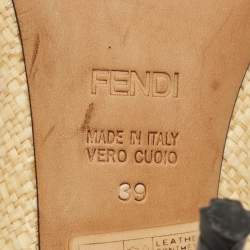 Pre Owned Fendi Cream/Black Patent Leather and Raffia Bow Peep Toe Pumps Size 39