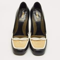 Pre Owned Fendi Black/White Lizard Embossed Leather Pumps Size 37.5