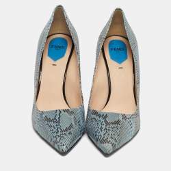 Pre Owned Fendi Blue/Brown Python Leather Pointed Toe Pumps Size 40
