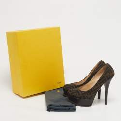 Pre Owned Fendi Brown Zucca Canvas Fendista Platform Pumps Size 38