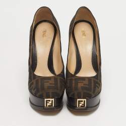 Pre Owned Fendi Brown Zucca Canvas Fendista Platform Pumps Size 38