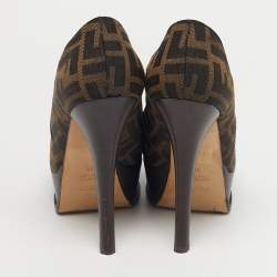 Pre Owned Fendi Brown Zucca Canvas Fendista Platform Pumps Size 38