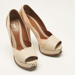 Pre Owned Fendi Tri Color Fendista Colorblock Lizard-Embossed Leather Peep Toe Platform Pumps Size 39