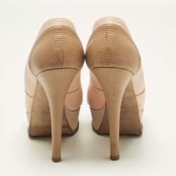 Pre Owned Fendi Tri Color Fendista Colorblock Lizard-Embossed Leather Peep Toe Platform Pumps Size 39