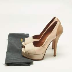 Pre Owned Fendi Tri Color Fendista Colorblock Lizard-Embossed Leather Peep Toe Platform Pumps Size 39