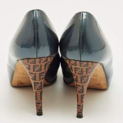 Pre Owned Fendi Grey Patent Leather Superstar Platform Pumps Size 40