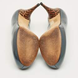 Pre Owned Fendi Grey Patent Leather Superstar Platform Pumps Size 40