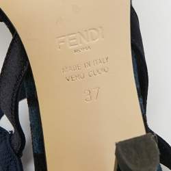 Pre Owned Fendi Navy Blue/Black Zucca Velvet Colibri Pumps Size 37
