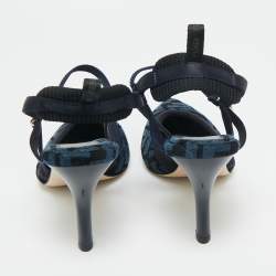 Pre Owned Fendi Navy Blue/Black Zucca Velvet Colibri Pumps Size 37
