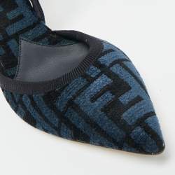Pre Owned Fendi Navy Blue/Black Zucca Velvet Colibri Pumps Size 37