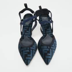 Pre Owned Fendi Navy Blue/Black Zucca Velvet Colibri Pumps Size 37