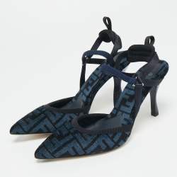 Pre Owned Fendi Navy Blue/Black Zucca Velvet Colibri Pumps Size 37