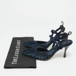 Pre Owned Fendi Navy Blue/Black Zucca Velvet Colibri Pumps Size 37