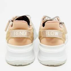 Pre Owned Fendi Pink/White Suede and Leather Flow Low Top Sneakers Size 37