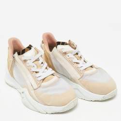 Pre Owned Fendi Pink/White Suede and Leather Flow Low Top Sneakers Size 37