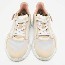 Pre Owned Fendi Pink/White Suede and Leather Flow Low Top Sneakers Size 37