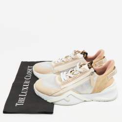 Pre Owned Fendi Pink/White Suede and Leather Flow Low Top Sneakers Size 37