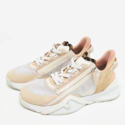 Pre Owned Fendi Pink/White Suede and Leather Flow Low Top Sneakers Size 37