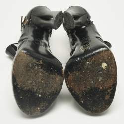 Pre Owned Fendi Black/White Leather and Patent Open-Toe Platform Sandals Size 36