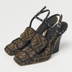 Pre Owned Fendi Tobacco Zucca Canvas FFreedom Slingback Pumps Size 36