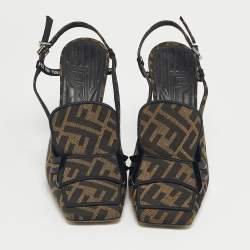 Pre Owned Fendi Tobacco Zucca Canvas FFreedom Slingback Pumps Size 36