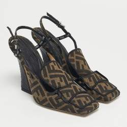 Pre Owned Fendi Tobacco Zucca Canvas FFreedom Slingback Pumps Size 36
