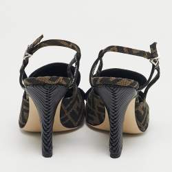 Pre Owned Fendi Tobacco Zucca Canvas FFreedom Slingback Pumps Size 36