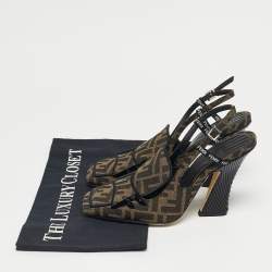 Pre Owned Fendi Tobacco Zucca Canvas FFreedom Slingback Pumps Size 36