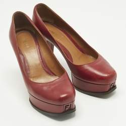 Pre Owned Fendi Red Leather Fendista Platform Pumps Size 37.5