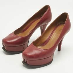 Pre Owned Fendi Red Leather Fendista Platform Pumps Size 37.5