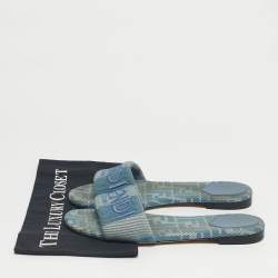 Pre Owned Fendi Blue Canvas Sunshine Flat Slide Size 40