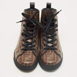 Pre Owned Fendi Brown Zucca Coated Canvas Lace up High Top Sneakers Size 39