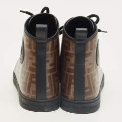 Pre Owned Fendi Brown Zucca Coated Canvas Lace up High Top Sneakers Size 39