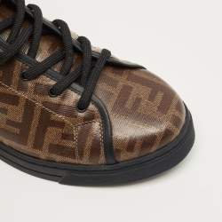 Pre Owned Fendi Brown Zucca Coated Canvas Lace up High Top Sneakers Size 39