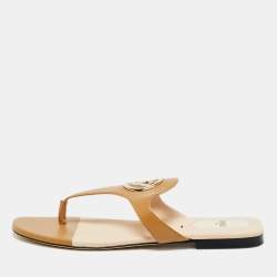 Pre Owned Fendi Brown Leather F Logo Thong Flats Size 38