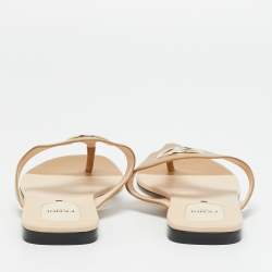 Pre Owned Fendi Brown Leather F Logo Thong Flats Size 38