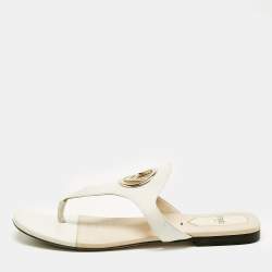 Pre Owned Fendi Off White Leather Thong Flat Sandals Size 38