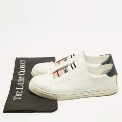 Pre Owned Fendi White Leather Logo Knit Rockoko Scallop Detail Slip On Sneakers Size 39.5