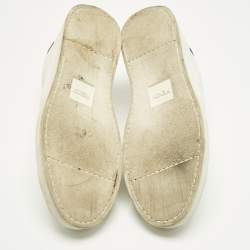 Pre Owned Fendi White Leather Logo Knit Rockoko Scallop Detail Slip On Sneakers Size 39.5