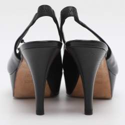 Pre Owned Fendi Black Leather Fendista Platform Slingback Pumps Size 36.5