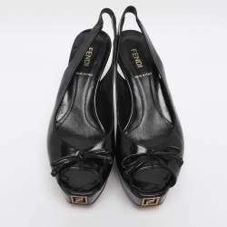 Pre Owned Fendi Black Leather Fendista Platform Slingback Pumps Size 36.5